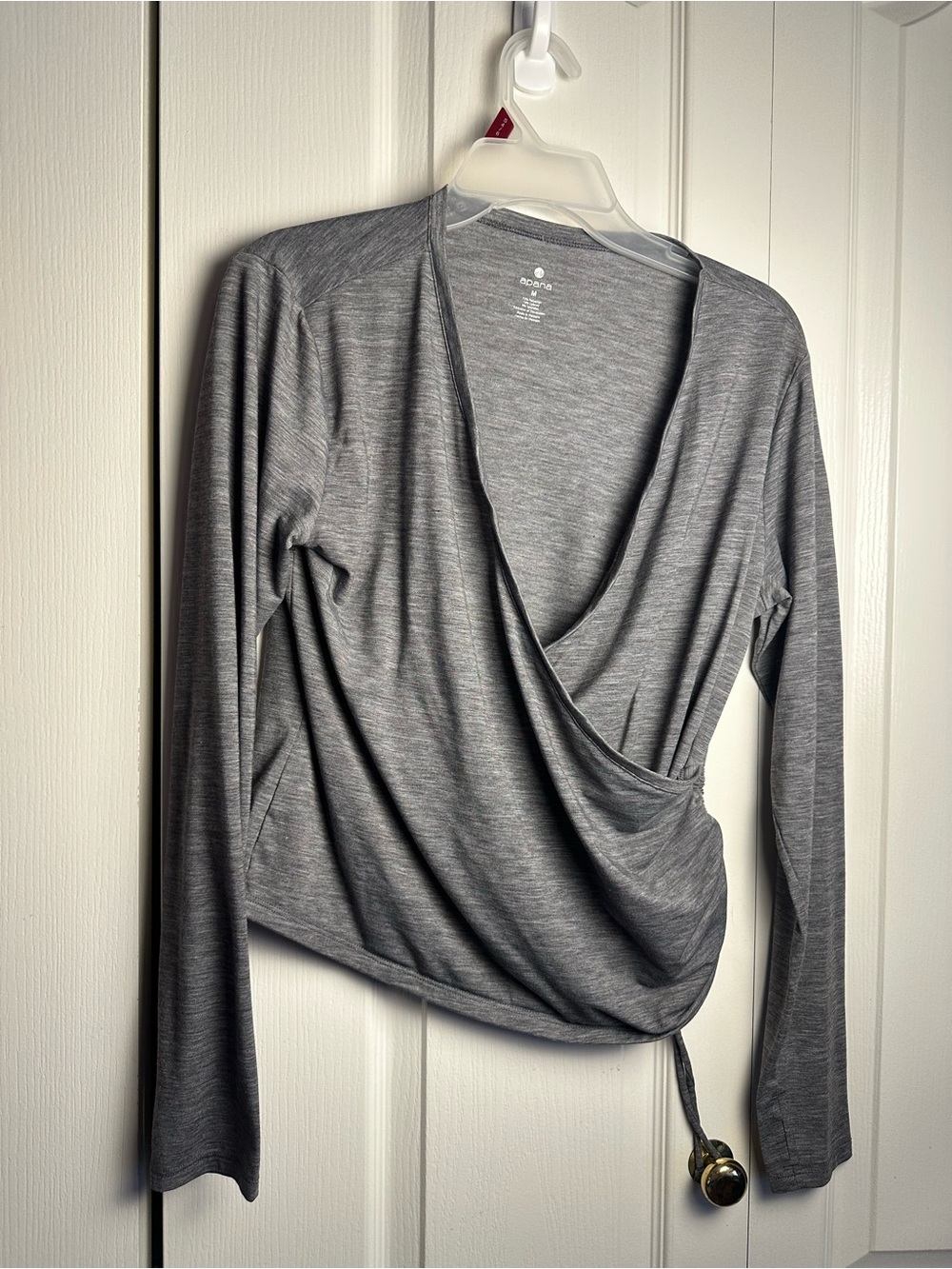 Apana Heather Gray Draped Wrap-Front Long Sleeve Top